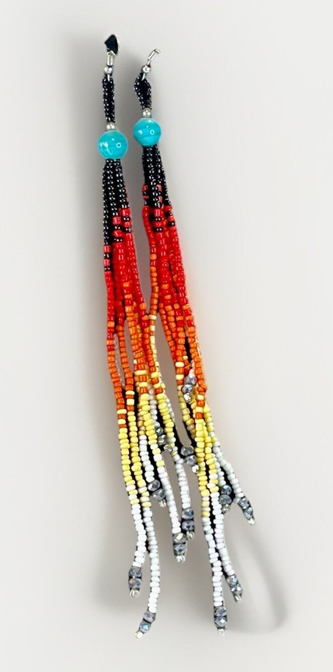 Turquoise Native American Beaded Tassel Earrings Multi Colored Seed Bead Dangle